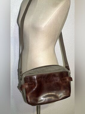 Jesslyn Blake Brown Leather and Olive Canvas Crossbody Bag